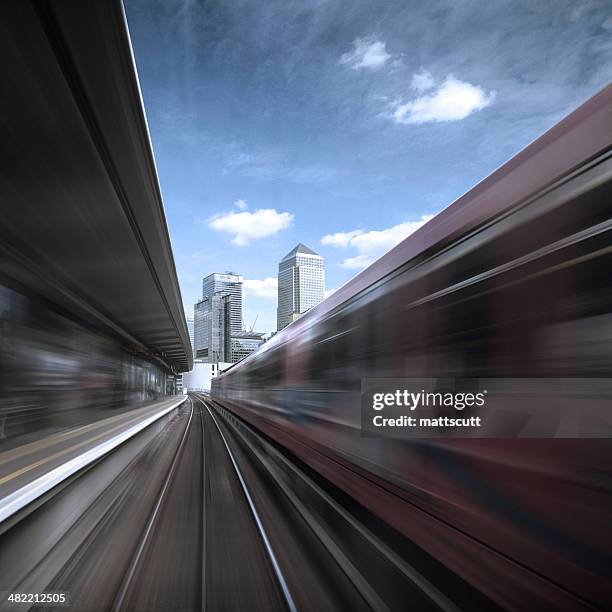 uk, england, london, canary wharf, view from going train - canary wharf square stock pictures, royalty-free photos & images