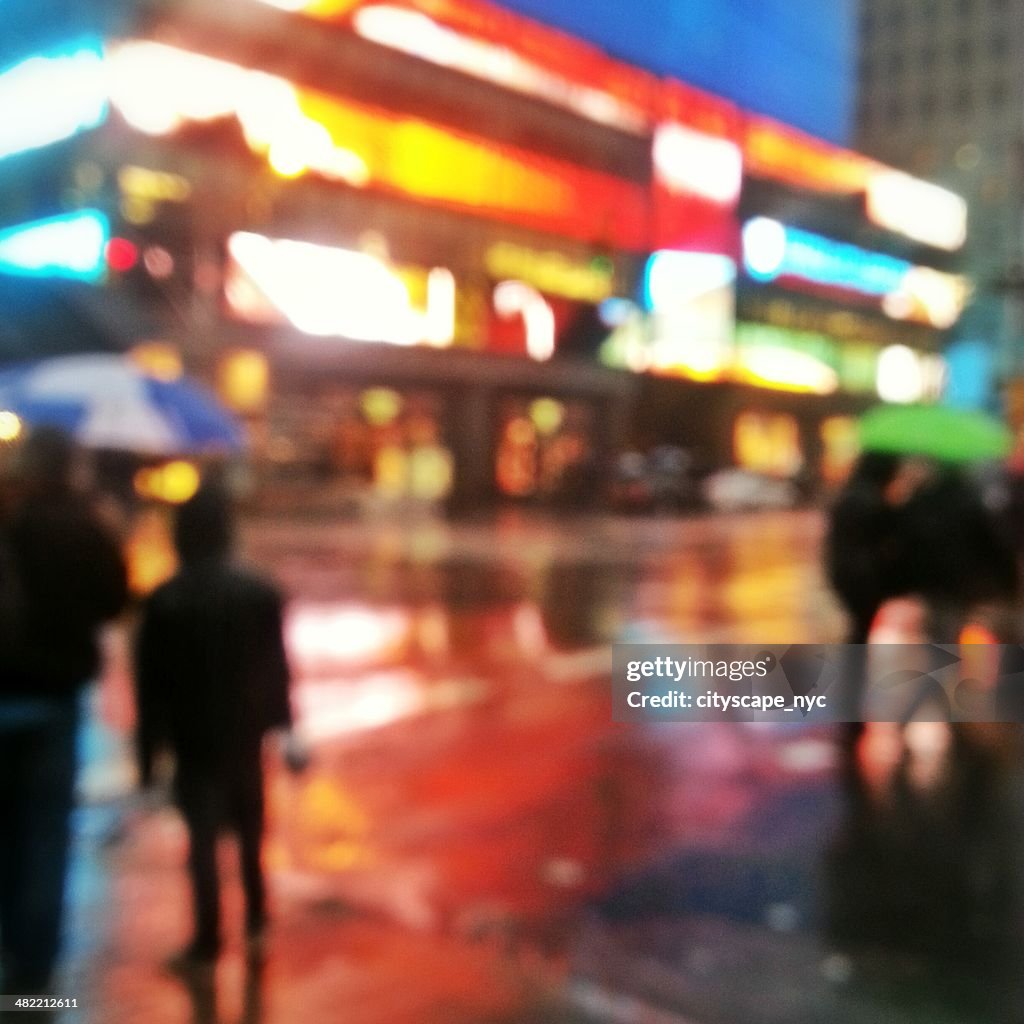 Abstract urban street scene at night, Manhattan, New York, America, USA