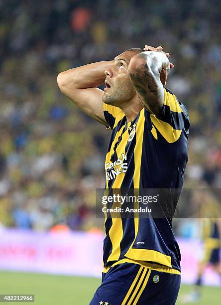 Fernandao of Fenerbahce reacts after a position during UEFA Champions League Third Qualifying Round 1st Leg match betweeen Fenerbahce v Shakhtar...