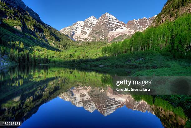 usa, colorado, aspen, maroon bells in morning - maroon bells stock pictures, royalty-free photos & images