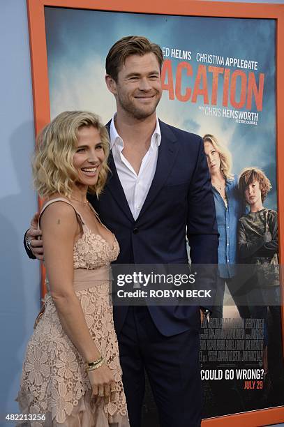 Actor Chris Hemsworth and Elsa Pataky arrive for the premiere of Warner Bros' "Vacation," July 27, 2015 at the Regency VillageTheatre in Los Angeles,...