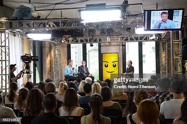 Oscar-winning filmmaker Daniel Junge and Oscar-nominated filmmaker Kief Davidson attend AOL Build Presents: "A LEGO Brickumentary" at AOL Studios In...