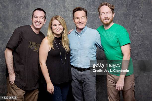 Matthew Senreich, Jillian Bell, Bryan Cranston and Zeb Wells of 'Super Mansion' pose for a portrait at Comic-Con International 2015 for Los Angeles...