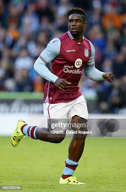 Micah Richards of Aston Villa looks on during the pre season friendly between Wolverhampton Wanderers and Aston Villa at Molineux on July 28, 2015 in...