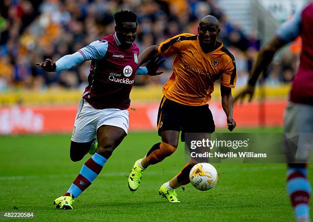 Micah Richards of Aston Villa during the pre season friendly match between Wolverhampton Wanderers and Aston Villa at Molineux on July 28, 2015 in...