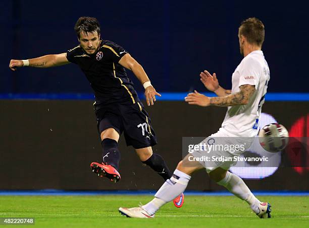 Alexandru Matel of FC Dinamo Zagreb in action during the UEFA Champions League Third Qualifying Round 1st Leg match between FC Dinamo Zagreb and FC...