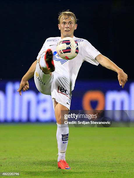 Eirik Hestad of FC Molde in action during the UEFA Champions League Third Qualifying Round 1st Leg match between FC Dinamo Zagreb and FC Molde at...