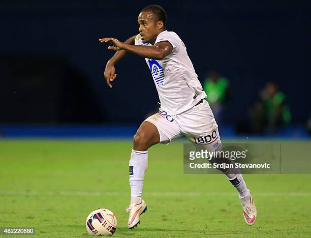 Ola Kamara of FC Molde in action during the UEFA Champions League Third Qualifying Round 1st Leg match between FC Dinamo Zagreb and FC Molde at...