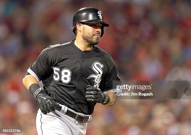 Geovany Soto of the Chicago White Sox rounds the bases on a home run in the seventh inning against the Boston Red Sox at Fenway Park on July 28, 2015...