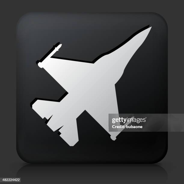 black square button with jet icon - fighter jet formation stock illustrations
