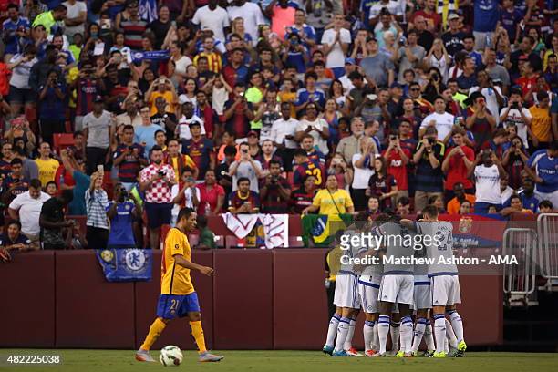 Eden Hazard of Chelsea celebrates after scoring a goal to make it 0-1 during the International Champions Cup match between Barcelona and Chelsea at...