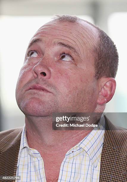 Horse trainer Peter Moody arrives for the Racing Victoria hearing at Racing Victoria HQ on July 29, 2015 in Melbourne, Australia. Racing Victoria...