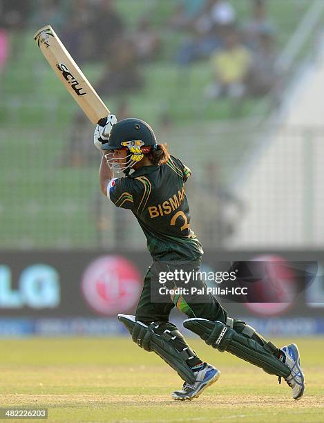 Bismah Maroof of Pakistan bats during the ICC Women's World Twenty20 7th/8th place ranking match between Sri Lanka Women and Pakistan Women played at...