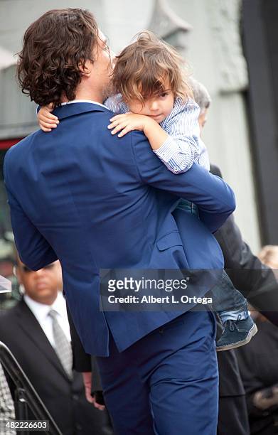 Actor Orlando Bloom and son Flynn Christopher Blanchard Copeland Bloom at The Hollywood Walk Of Fame ceremony honoring Orlando Bloom on April 2, 2014...