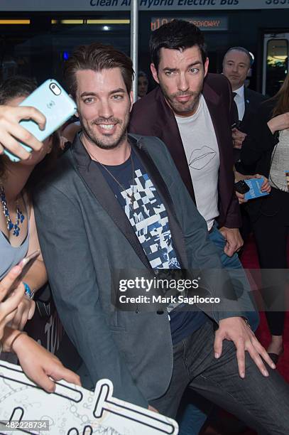 Jonathan Scott and Drew Scott attend the "Paper Towns" New York premiere at AMC Loews Lincoln Square on July 21, 2015 in New York City.