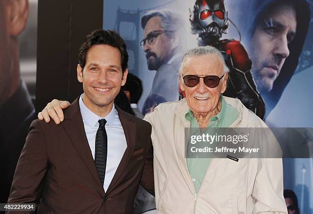 Actor Paul Rudd and executive producer Stan Lee arrive at the Los Angeles premiere of Marvel Studios 'Ant-Man' at Dolby Theatre on June 29, 2015 in...