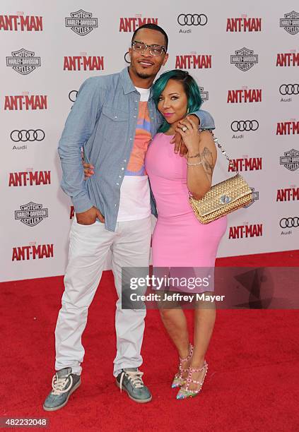 Rapper/actor T.I. And Tamika 'Tiny' Cottle-Harris arrive at the Los Angeles premiere of Marvel Studios 'Ant-Man' at Dolby Theatre on June 29, 2015 in...