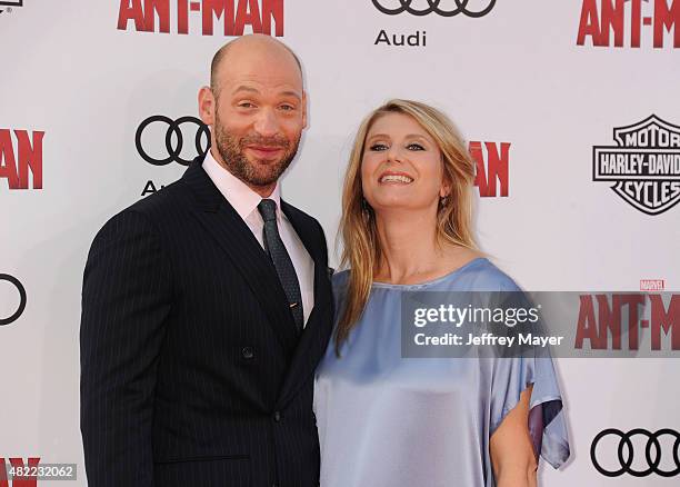 Actors Corey Stoll and Nadia Bowers arrive at the Los Angeles premiere of Marvel Studios 'Ant-Man' at Dolby Theatre on June 29, 2015 in Hollywood,...