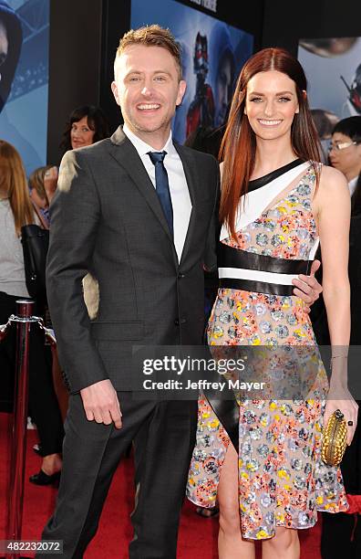 Actors Chris Hardwick and Lydia Hearst arrive at the Los Angeles premiere of Marvel Studios 'Ant-Man' at Dolby Theatre on June 29, 2015 in Hollywood,...