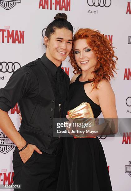 Singer/actor Boo Boo Stewart and guest arrive at the Los Angeles premiere of Marvel Studios 'Ant-Man' at Dolby Theatre on June 29, 2015 in Hollywood,...