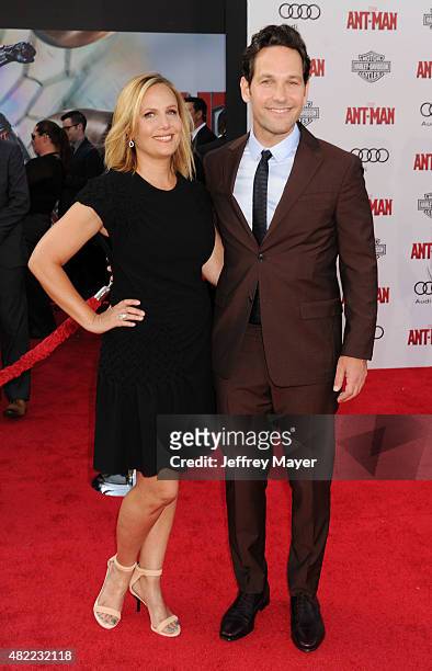 Actor Paul Rudd and wife Julie Yaeger arrive at the Los Angeles premiere of Marvel Studios 'Ant-Man' at Dolby Theatre on June 29, 2015 in Hollywood,...