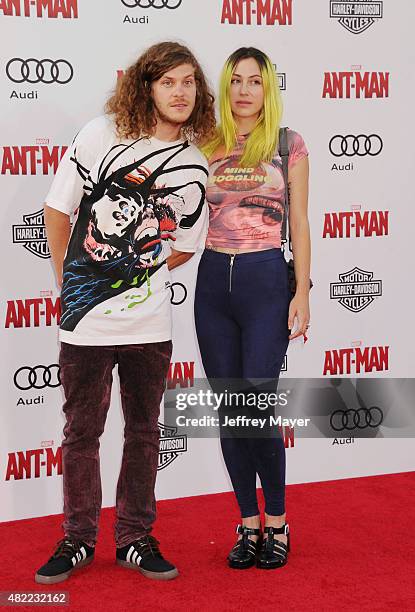 Actor Blake Anderson and Rachael Finley arrive at the Los Angeles premiere of Marvel Studios 'Ant-Man' at Dolby Theatre on June 29, 2015 in...