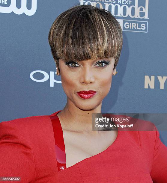 Tyra Banks arrives at "America's Next Top Model" Cycle 22 Premiere Party at Greystone Manor on July 28, 2015 in West Hollywood, California.