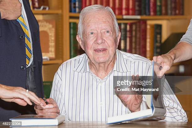 Former President Jimmy Carter promotes his book "A Full Life: Reflections At Ninety" at Third Place Books on July 28, 2015 in Lake Forest Park,...