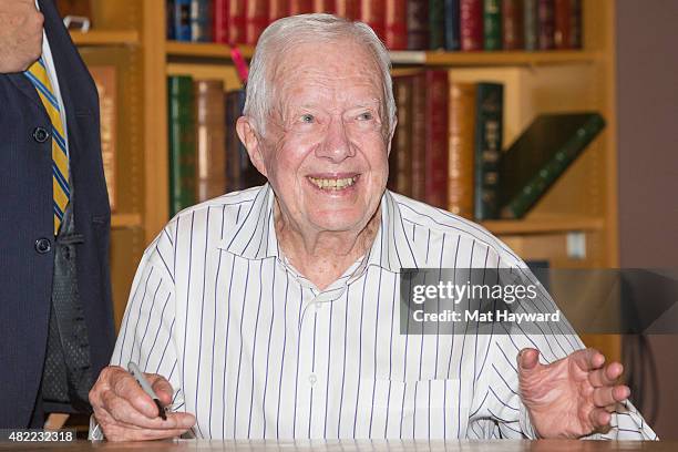 Former President Jimmy Carter promotes his book "A Full Life: Reflections At Ninety" at Third Place Books on July 28, 2015 in Lake Forest Park,...