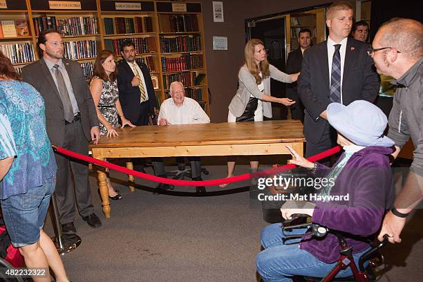 Former President Jimmy Carter promotes his book "A Full Life: Reflections At Ninety" at Third Place Books on July 28, 2015 in Lake Forest Park,...