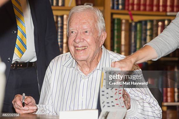 Former President Jimmy Carter promotes his book "A Full Life: Reflections At Ninety" at Third Place Books on July 28, 2015 in Lake Forest Park,...