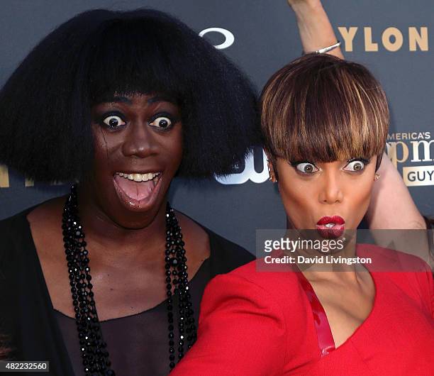 Personalities J. Alexander aka Miss J and Tyra Banks attend "America's Next Top Model" Cycle 22 premiere party at Greystone Manor on July 28, 2015 in...