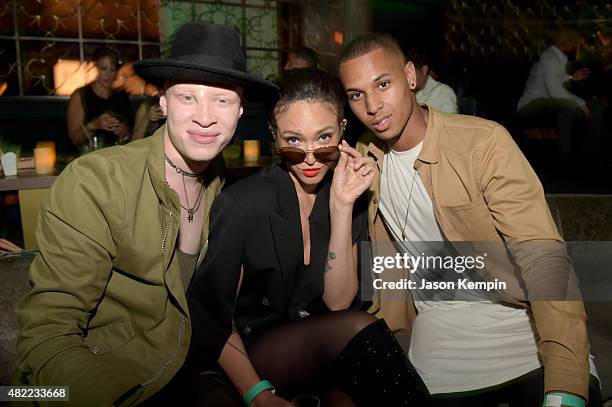Model Shaun Ross, model Naima Mora and Devin Harrison attend the "America's Next Top Model" Cycle 22 Premiere Party presented by OPPO and NYLON on...