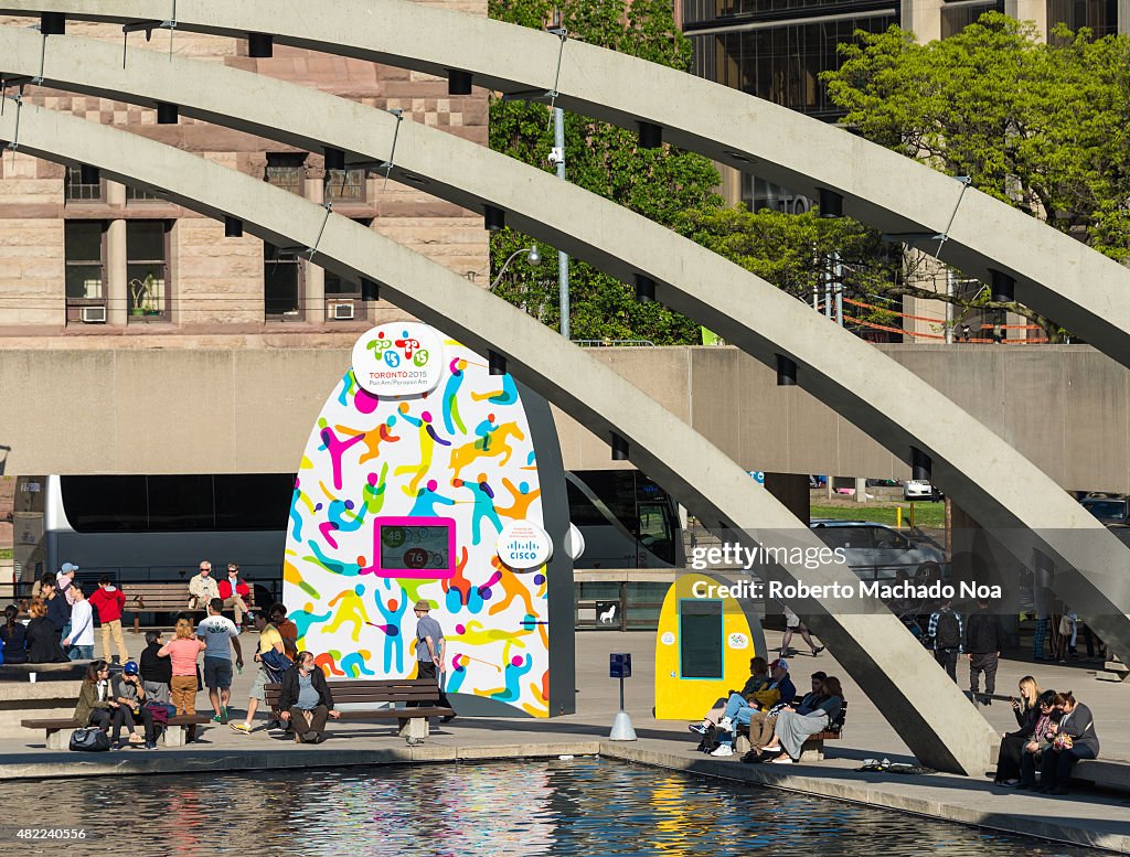 Zoom In view of Nathan Phillips Square pool corner with...