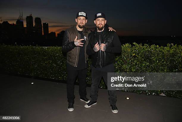 Benji Madden and Joel Madden pose during the Voice Live Finals Show Launch on July 29, 2015 in Sydney, Australia.