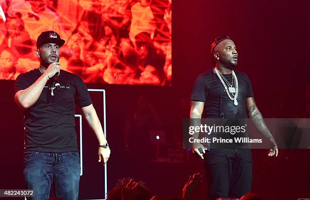 Drama and Young Jeezy perform at Jeezy presents TM101: 10 Year anniversary concert at The Fox Theatre on July 25, 2015 in Atlanta, Georgia.