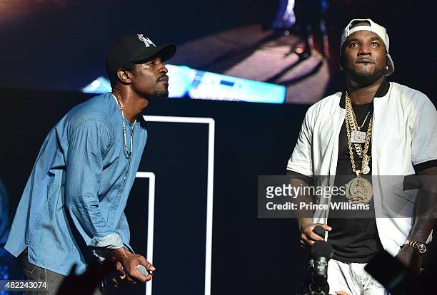 Andre 3000 and Young Jeezy perform at Jeezy Presents TM101: 10 year Anniversary concert at The Fox Theatre on July 25, 2015 in Atlanta, Georgia.