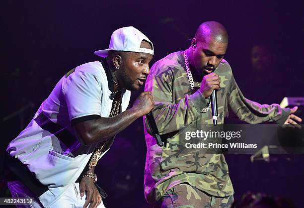 Young Jeezy and Kanye West perform at Jeezy presents TM101: 10 Year anniversary Concert at The Fox Theatre on July 25, 2015 in Atlanta, Georgia.