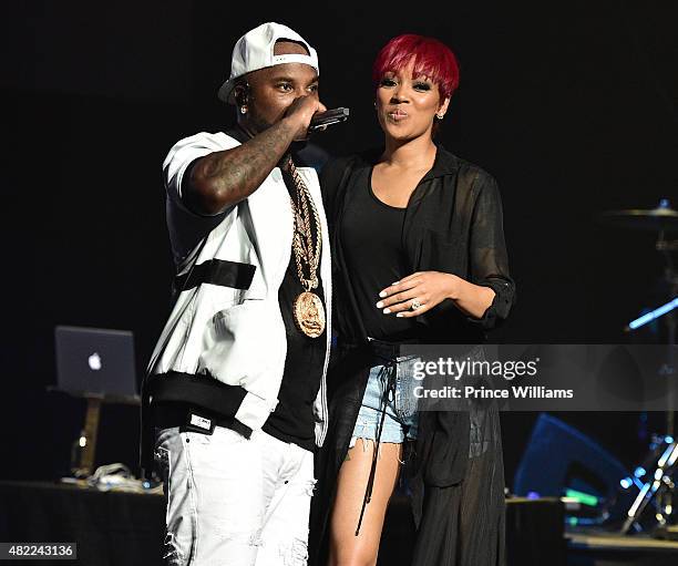 Young Jeezy and Monica Brown perform at Jeezy Presents TM101: 10 Year Anniversary at The Fox Theatre on July 25, 2015 in Atlanta, Georgia.