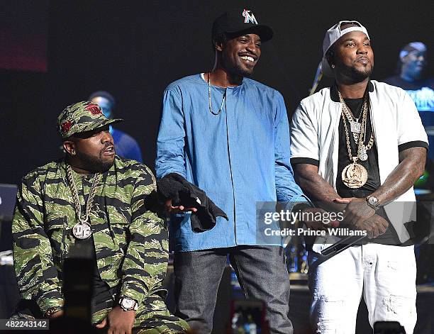 Outkast, Big Boi, Andre 3000 and Young Jeezy perform at Jeezy Presents TM101: 10 Year anniversary concert at The Fox Theatre on July 25, 2015 in...