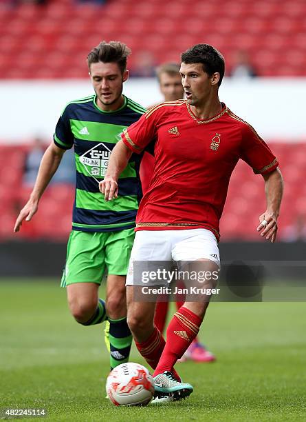 Eric Lichaj of Nottingham Forest during the pre season friendly match between Nottingham Forest and Swansea City at City Ground on July 25, 2015 in...