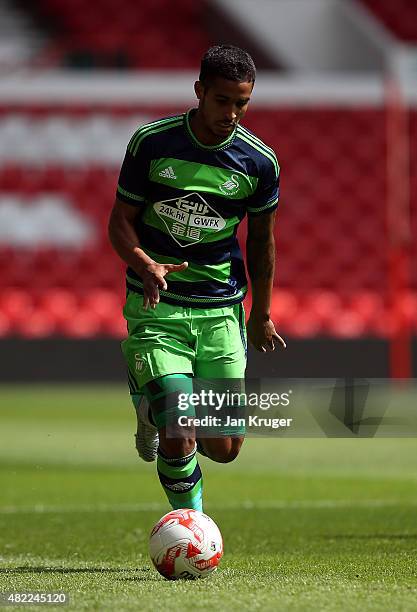 Kyle Naughton of Swansea City during the pre season friendly match between Nottingham Forest and Swansea City at City Ground on July 25, 2015 in...
