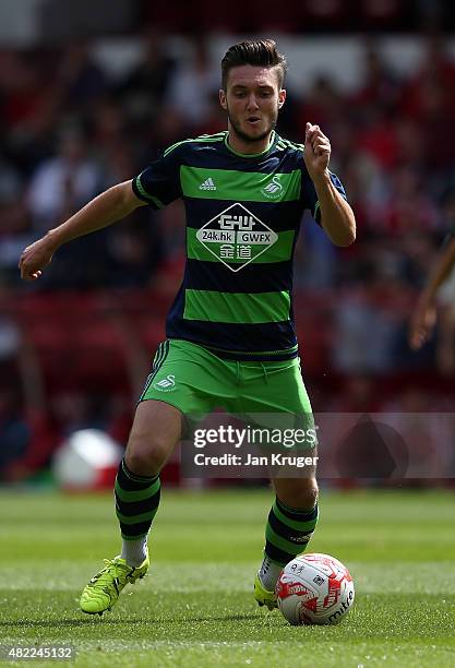 Matt Grimes of Swansea City during the pre season friendly match between Nottingham Forest and Swansea City at City Ground on July 25, 2015 in...