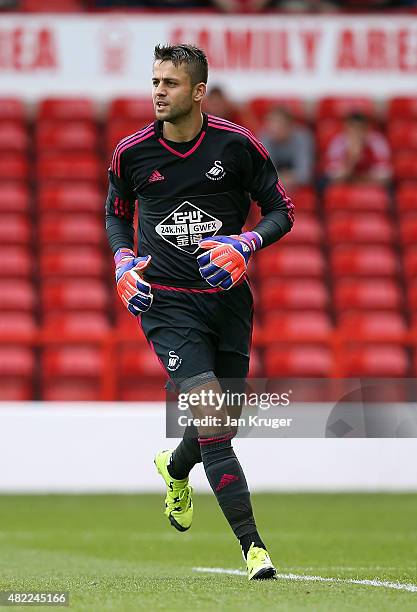 Lukasz Fabianski of Swansea City during the pre season friendly match between Nottingham Forest and Swansea City at City Ground on July 25, 2015 in...