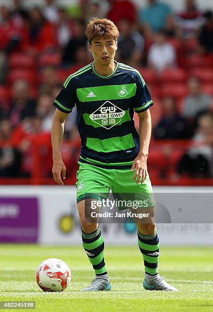 Sung-Yeung Ki of Swansea City during the pre season friendly match between Nottingham Forest and Swansea City at City Ground on July 25, 2015 in...