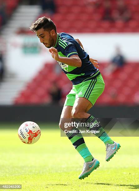 Neil Taylor of Swansea City during the pre season friendly match between Nottingham Forest and Swansea City at City Ground on July 25, 2015 in...