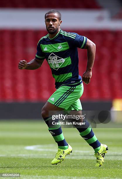 Wayne Routledge of Swansea City during the pre season friendly match between Nottingham Forest and Swansea City at City Ground on July 25, 2015 in...