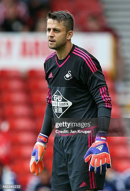 Lukasz Fabianski of Swansea City during the pre season friendly match between Nottingham Forest and Swansea City at City Ground on July 25, 2015 in...
