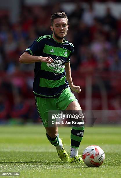 Matt Grimes of Swansea City during the pre season friendly match between Nottingham Forest and Swansea City at City Ground on July 25, 2015 in...