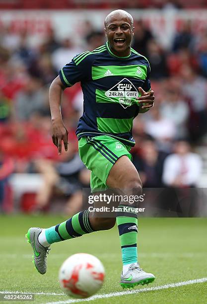 Andre Ayew of Swansea City during the pre season friendly match between Nottingham Forest and Swansea City at City Ground on July 25, 2015 in...